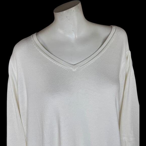 Belle by Kim Gravel Puff Sleeve V-Neck Sweater Cream Cotton Rayon 2X NWOT - Picture 8 of 13